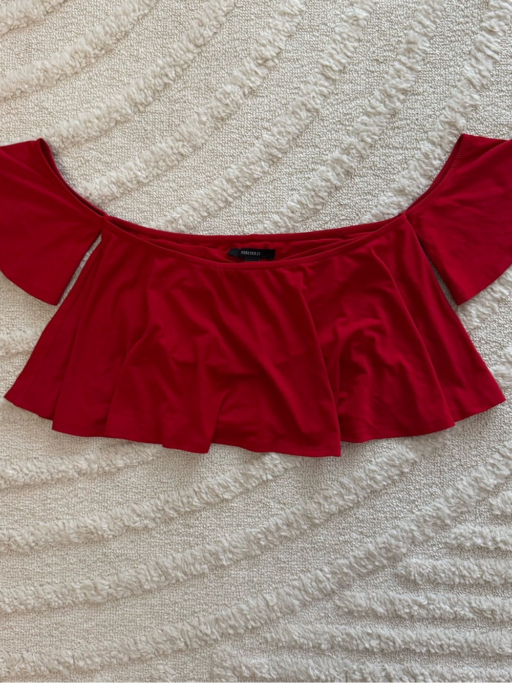 Forever 21 Red Off The Shoulder Crop Top With Ruffle Sleeves Women’s Size Medium